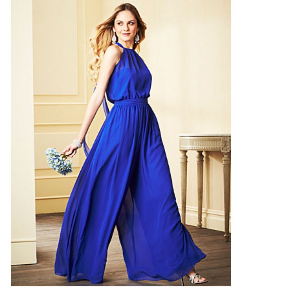 Alfred Angelo Cobalt Halter Wide-Leg Jumpsuit